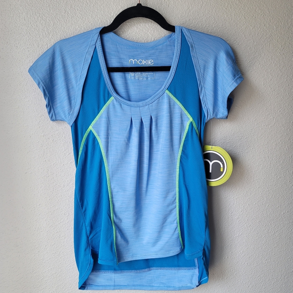 Moxie Jersey Wrap Tee Solid Biking Top Size Medium Color Azure Blue NWT